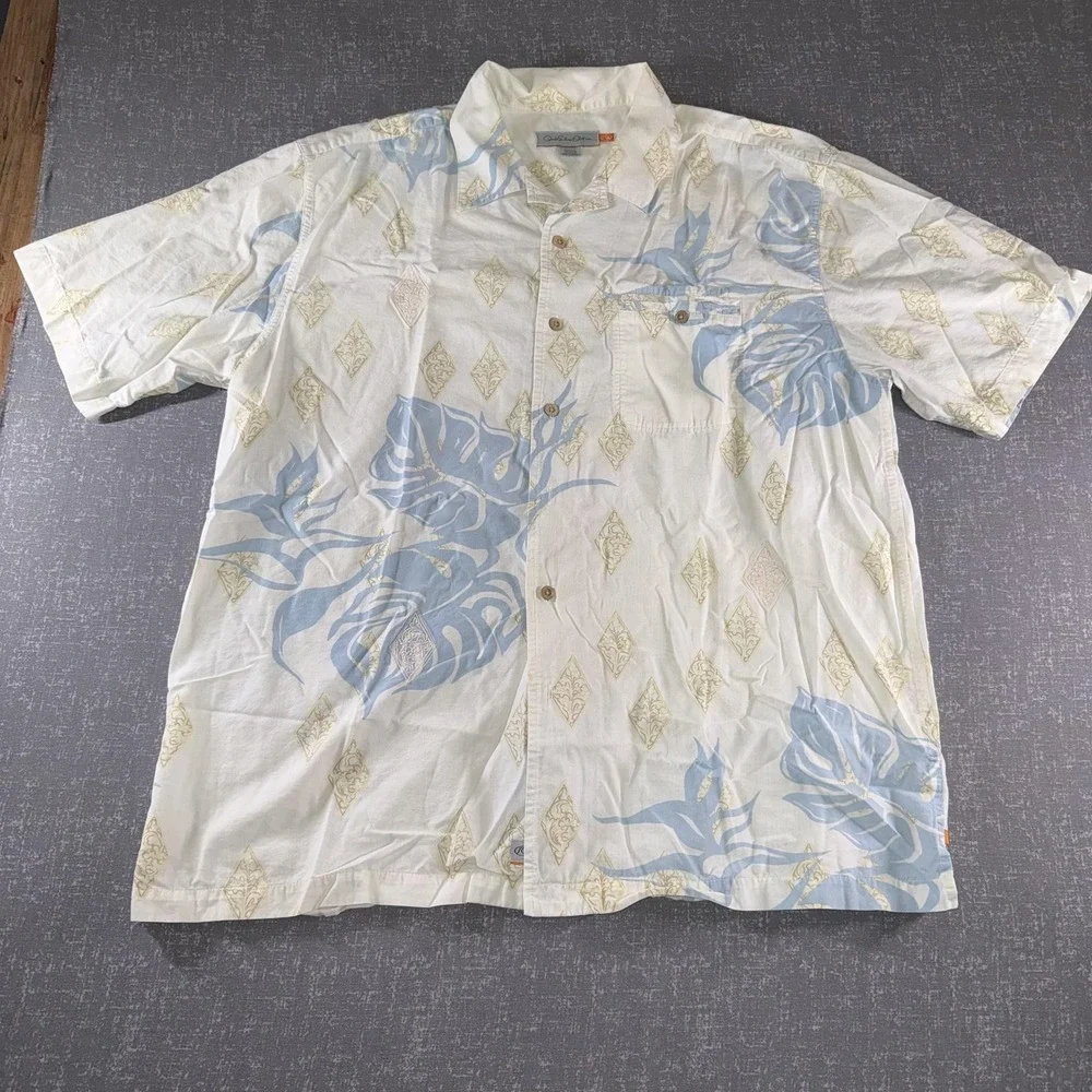 Quiksilver Edition Shirt Mens 2XL White Hawaiian Aloha Button Up Short Sleeve